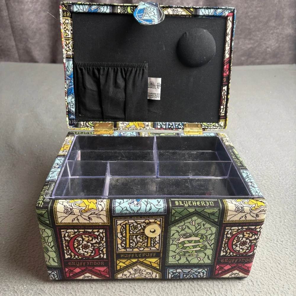 Harry Potter Stained Glass House Crests Fabric Sewing Basket Storage Box